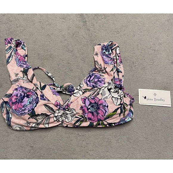 Vera Bradley Swim Top Medium (8-10) Bikini Pink Floral Off Shoulder NEW - Picture 1 of 6